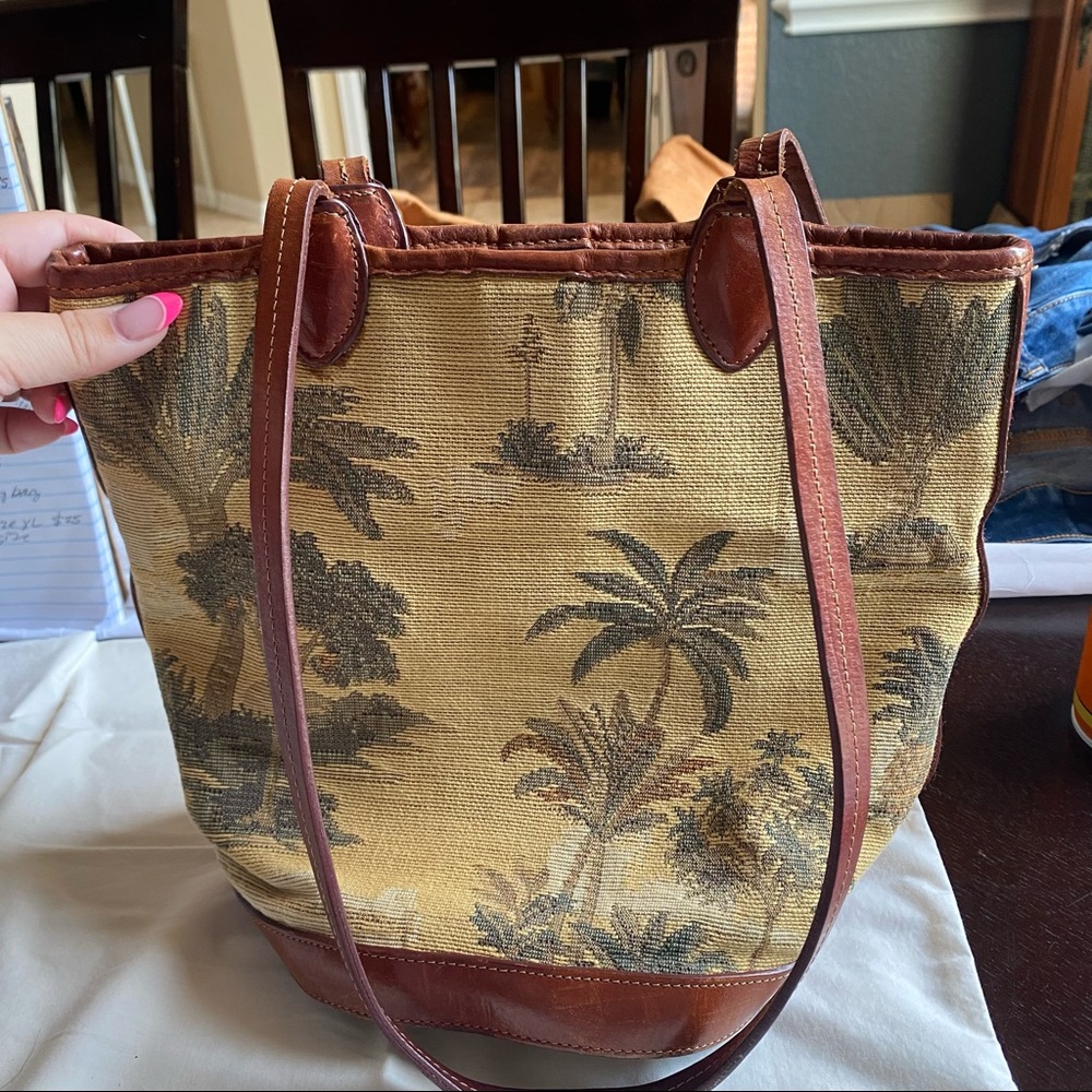 Tommy Bahama Palm Tree Leather Trim Bucket Bag